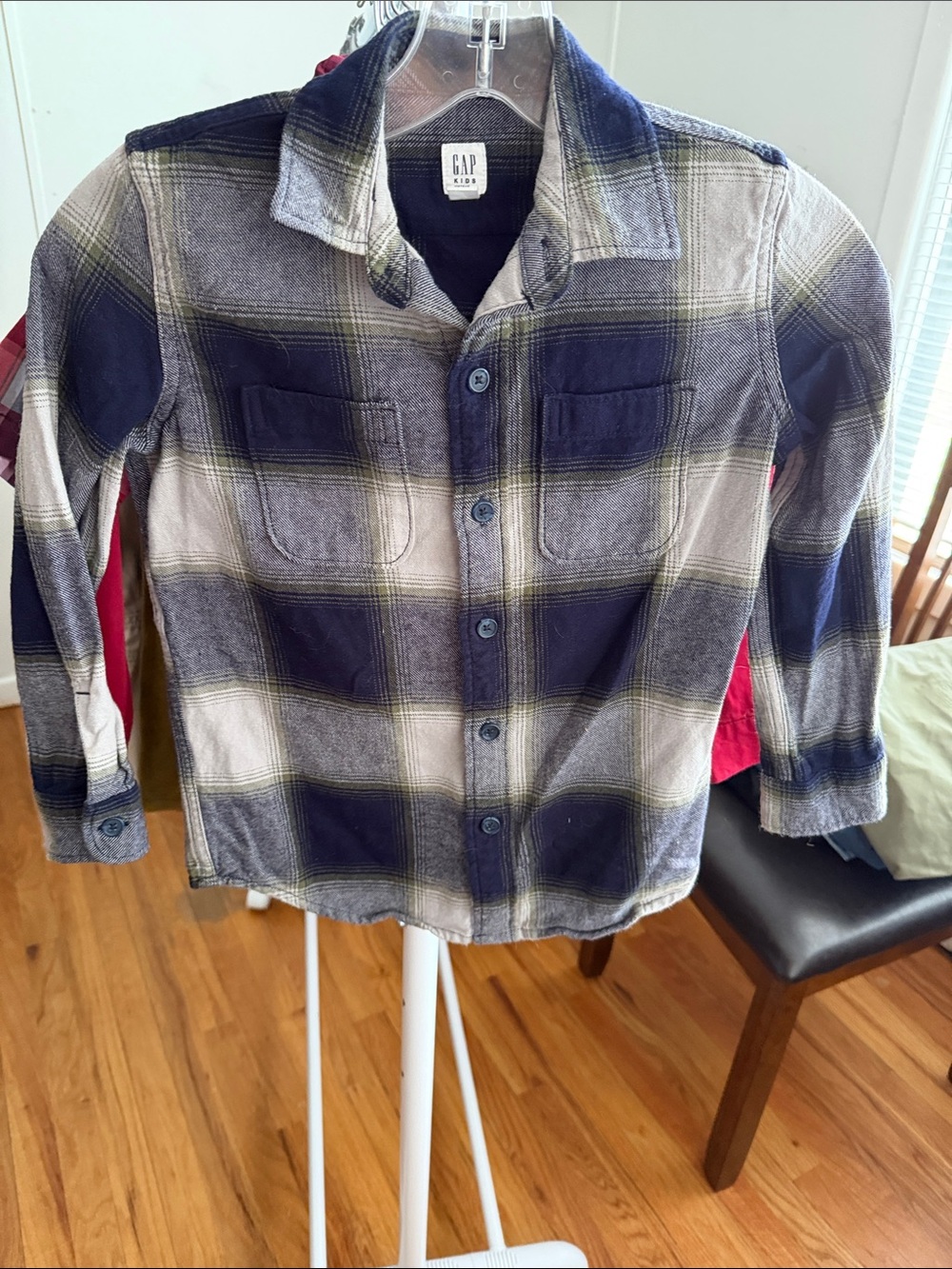 GAP Boys Navy and Cream Plaid Flannel Button-Down Shirt